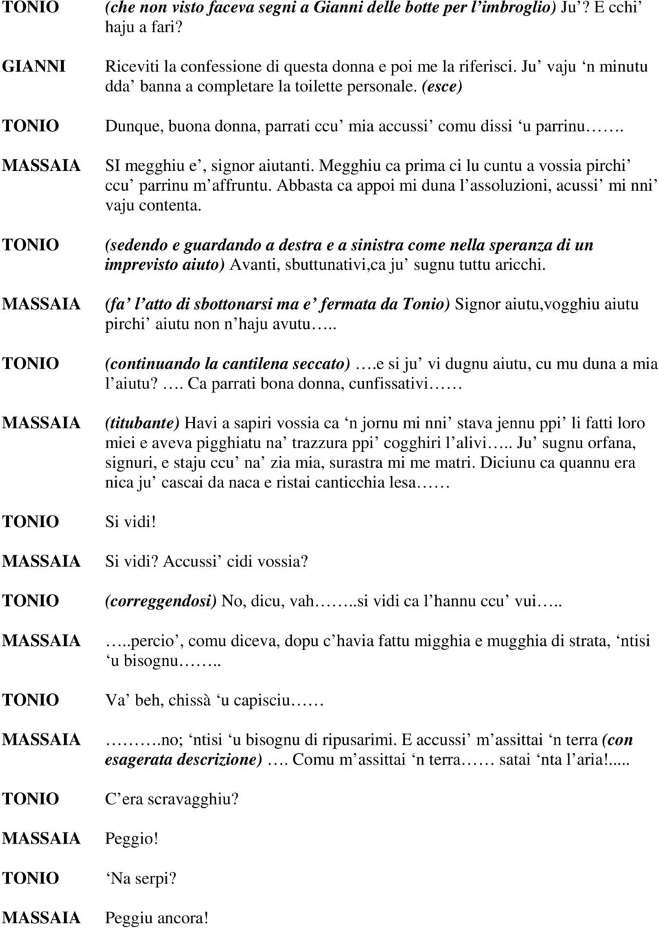 SI megghiu e, signor aiutanti. Megghiu ca prima ci lu cuntu a vossia pirchi ccu parrinu m affruntu. Abbasta ca appoi mi duna l assoluzioni, acussi mi nni vaju contenta.