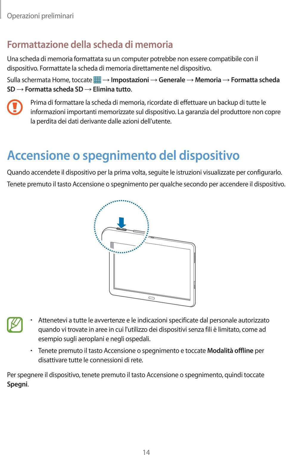 Prima di formattare la scheda di memoria, ricordate di effettuare un backup di tutte le informazioni importanti memorizzate sul dispositivo.