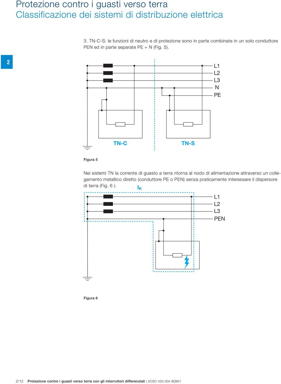 2 L1 L2 L3 N PE TN-C TN-S Figura 5 Nei sistemi TN la corrente di guasto a terra ritorna al nodo di alimentazione attraverso un collegamento metallico