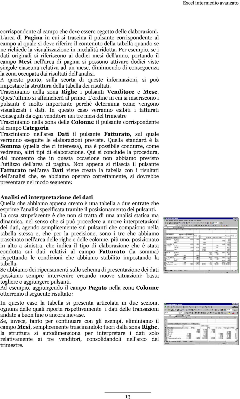 Per esempio, se i dati originali si riferiscono ai dodici mesi dell'anno, portando il campo Mesi nell'area di pagina si possono attivare dodici viste singole ciascuna relativa ad un mese, diminuendo