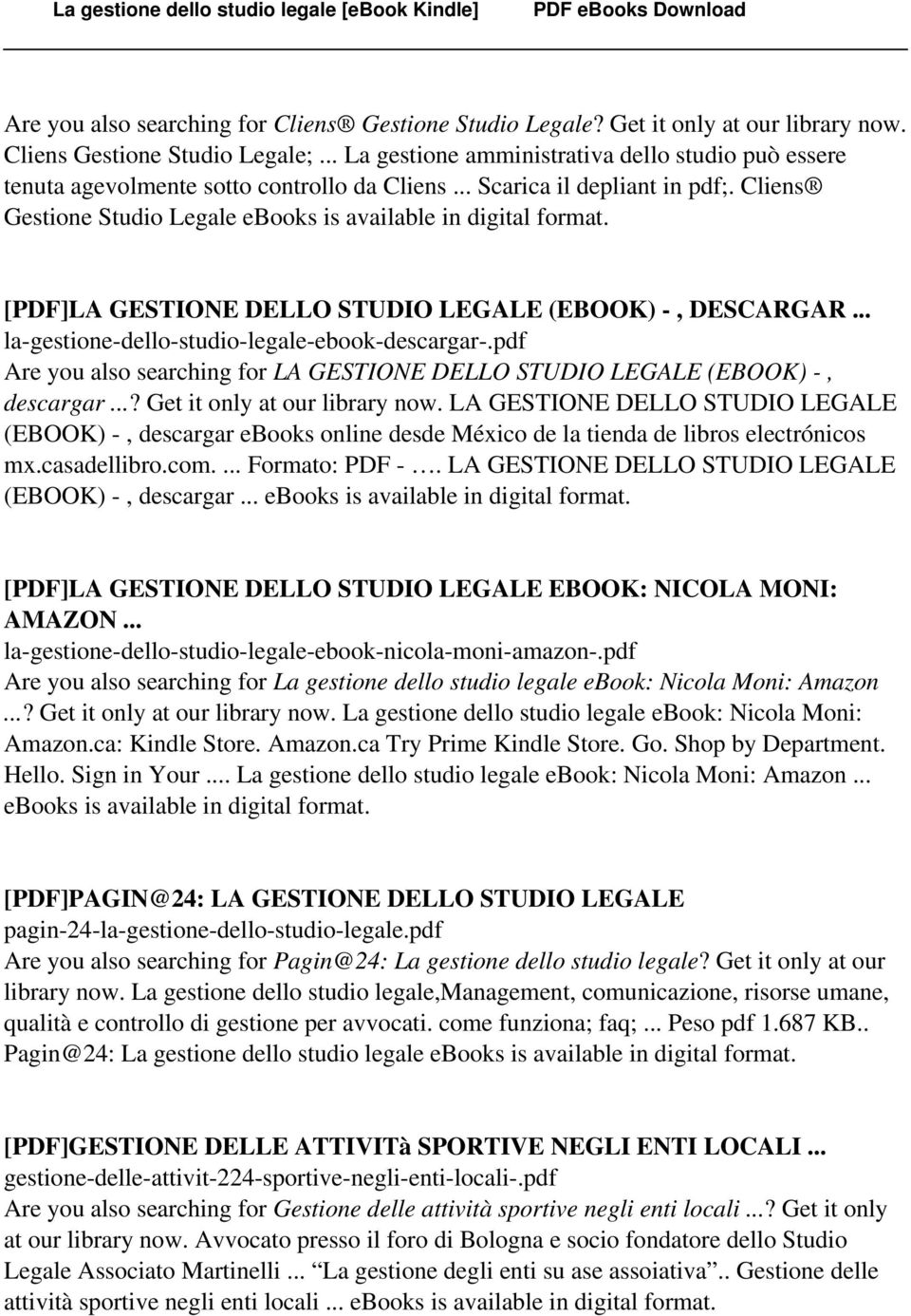 Cliens Gestione Studio Legale ebooks is [PDF]LA GESTIONE DELLO STUDIO LEGALE (EBOOK) -, DESCARGAR... la-gestione-dello-studio-legale-ebook-descargar-.