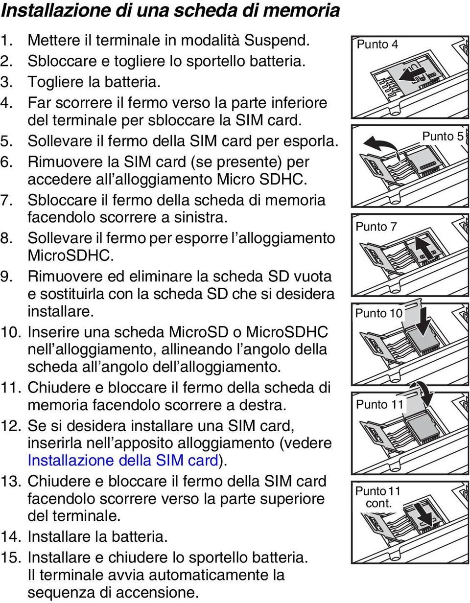 Rimuovere la SIM card (se presente) per accedere all alloggiamento Micro SDHC. 7. Sbloccare il fermo della scheda di memoria facendolo scorrere a sinistra. 8.