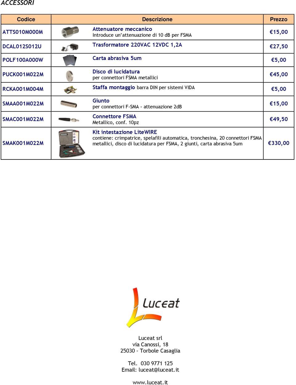 connettori F-SMA - attenuazione 2dB Connettore FSMA Metallico, conf.