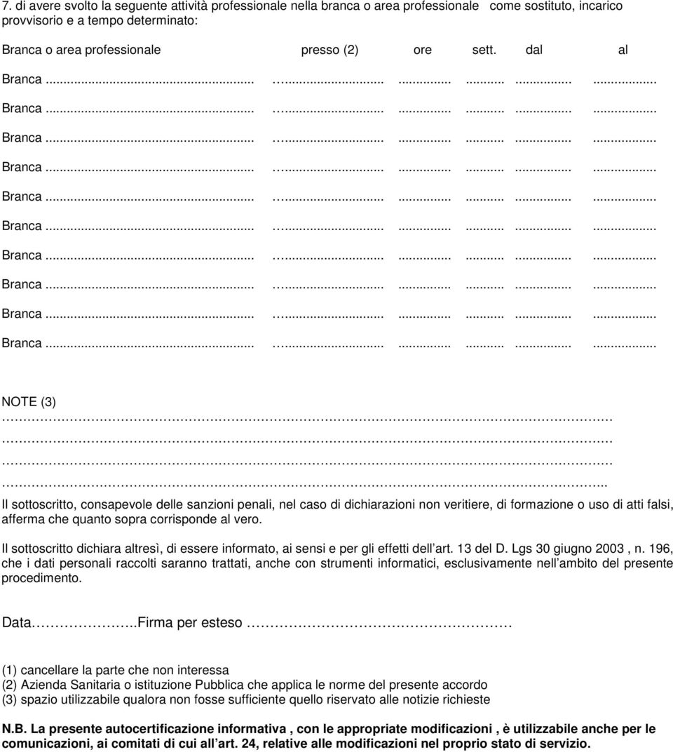 Il sottoscritto dichiara altresì, di essere informato, ai sensi e per gli effetti dell art. 13 del D. Lgs 30 giugno 2003, n.