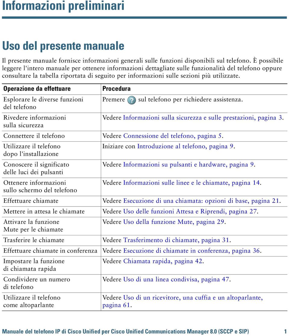 utilizzate. Operazione da effettuare Esplorare le diverse funzioni del telefono Rivedere informazioni sulla sicurezza Premere? sul telefono per richiedere assistenza.