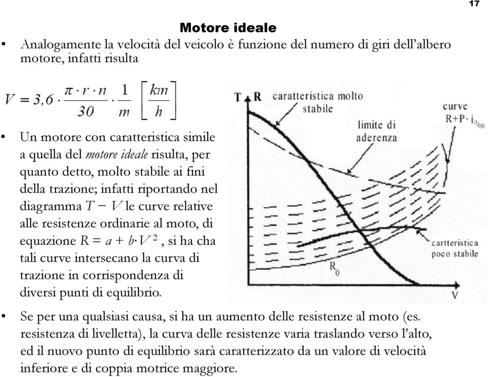 ha cha tali curve intersecano la curva di trazione in corrispondenza di diversi punti di equilibrio. Se per una qualsiasi causa, si ha un aumento delle resistenze al moto (es.