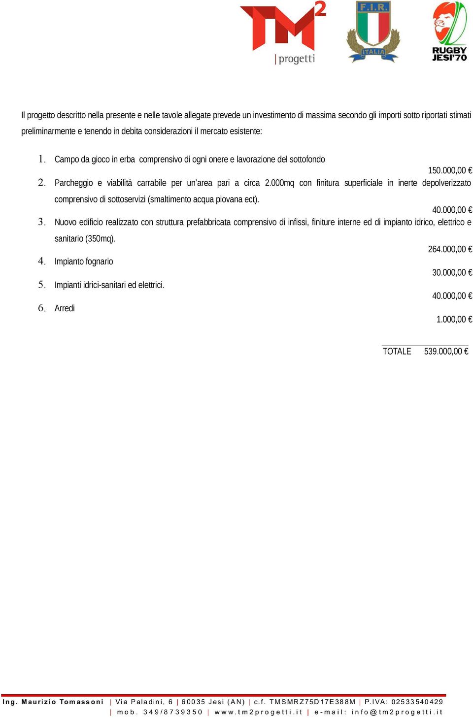 000mq con finitura superficiale in inerte depolverizzato comprensivo di sottoservizi (smaltimento acqua piovana ect). 40.000,00 3.