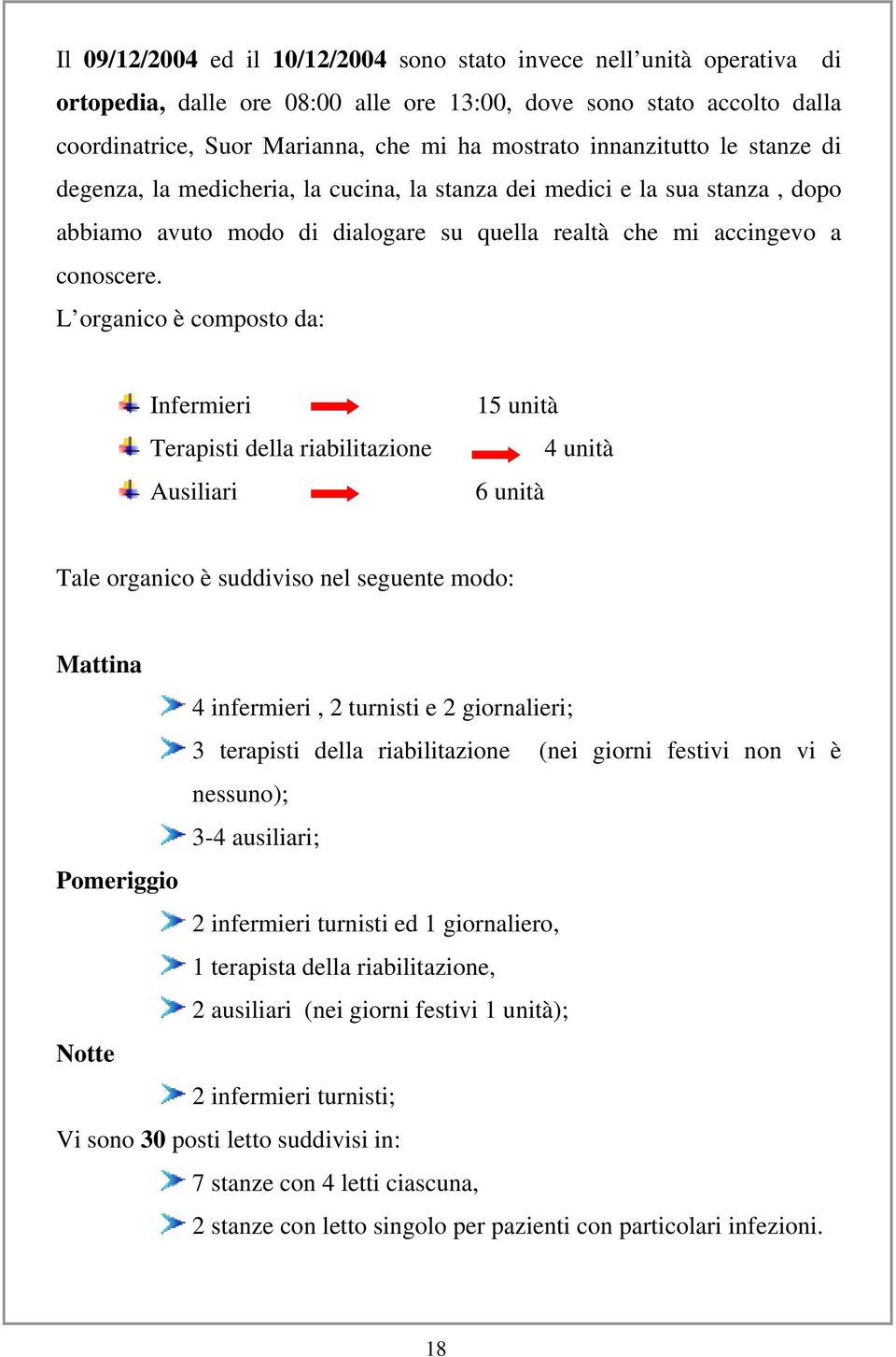 L organico è composto da: Infermieri Terapisti della riabilitazione Ausiliari 15 unità 6 unità 4 unità Tale organico è suddiviso nel seguente modo: Mattina 4 infermieri, 2 turnisti e 2 giornalieri; 3