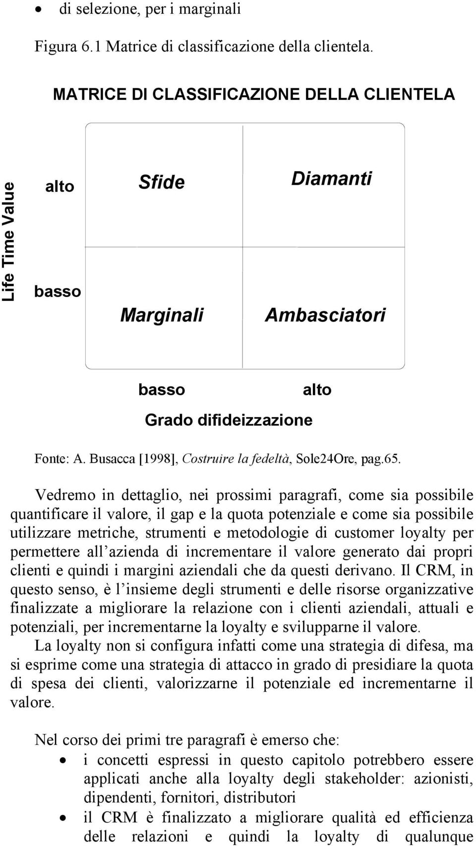 Busacca [1998], Costruire la fedeltà, Sole24Ore, pag.65.