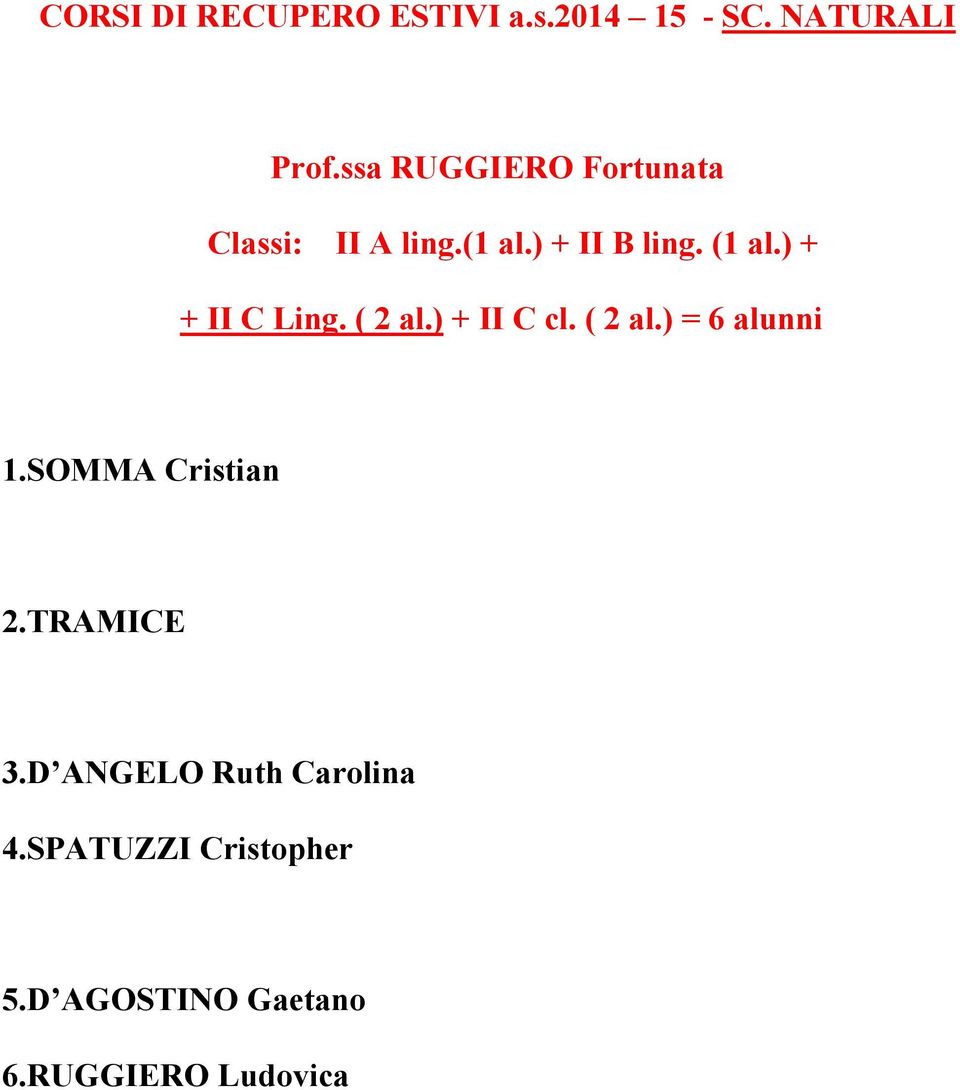 ) + + II C Ling. ( 2 al.) + II C cl. ( 2 al.) = 6 alunni 1.