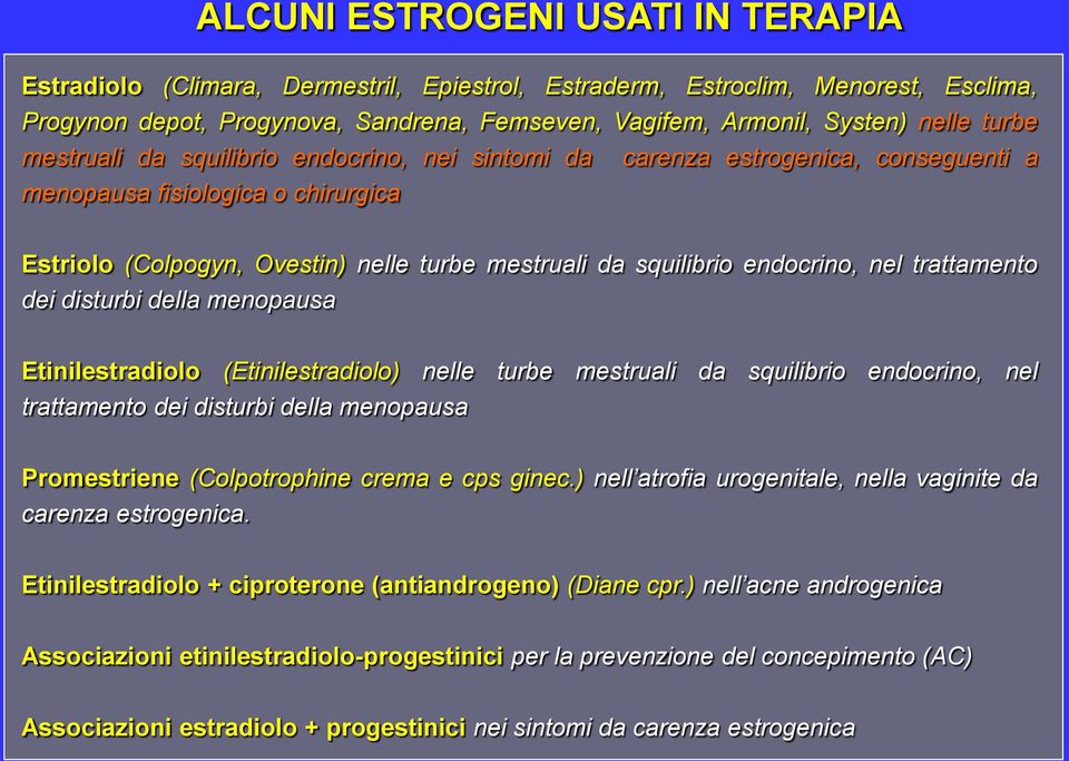 endocrino, nel trattamento dei disturbi della menopausa Etinilestradiolo (Etinilestradiolo) nelle turbe mestruali da squilibrio endocrino, nel trattamento dei disturbi della menopausa Promestriene