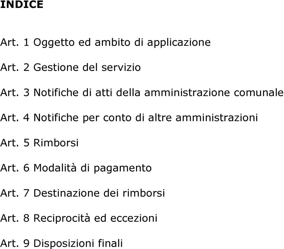 4 Notifiche per conto di altre amministrazioni Art. 5 Rimborsi Art.