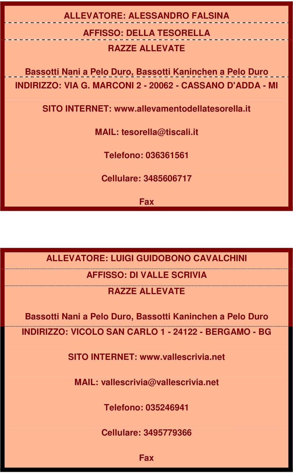 it 036361561 Cellulare: 3485606717 ALLEVATORE: LUIGI GUIDOBONO CAVALCHINI AFFISSO: DI VALLE SCRIVIA Bassotti Nani a Pelo Duro, Bassotti