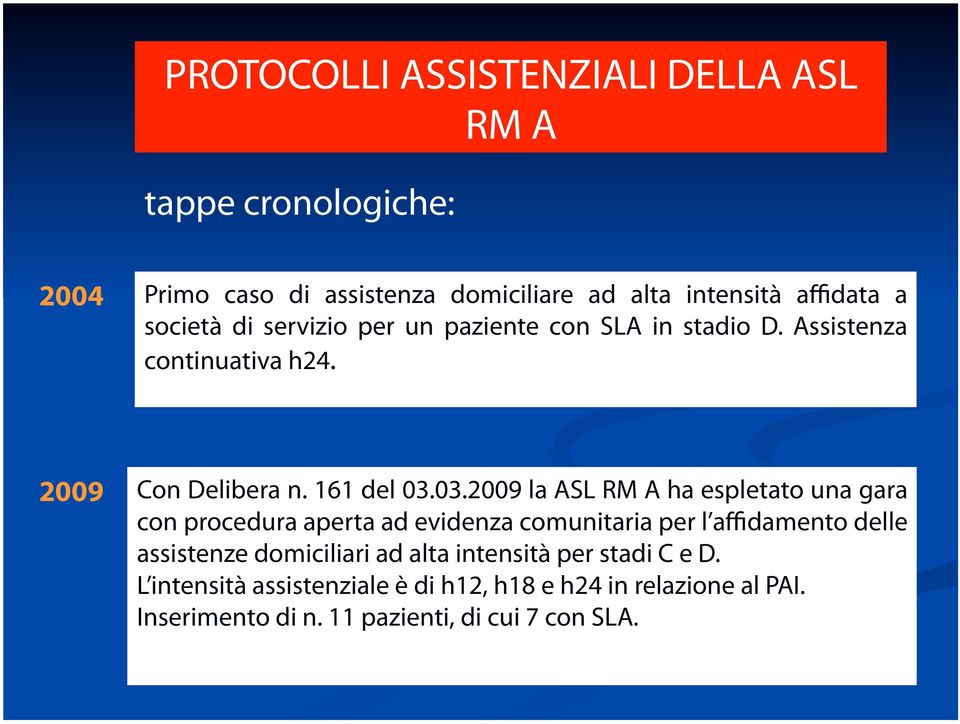 03.2009 la ASL RM A ha espletato una gara con procedura aperta ad evidenza comunitaria per l affidamento delle assistenze domiciliari