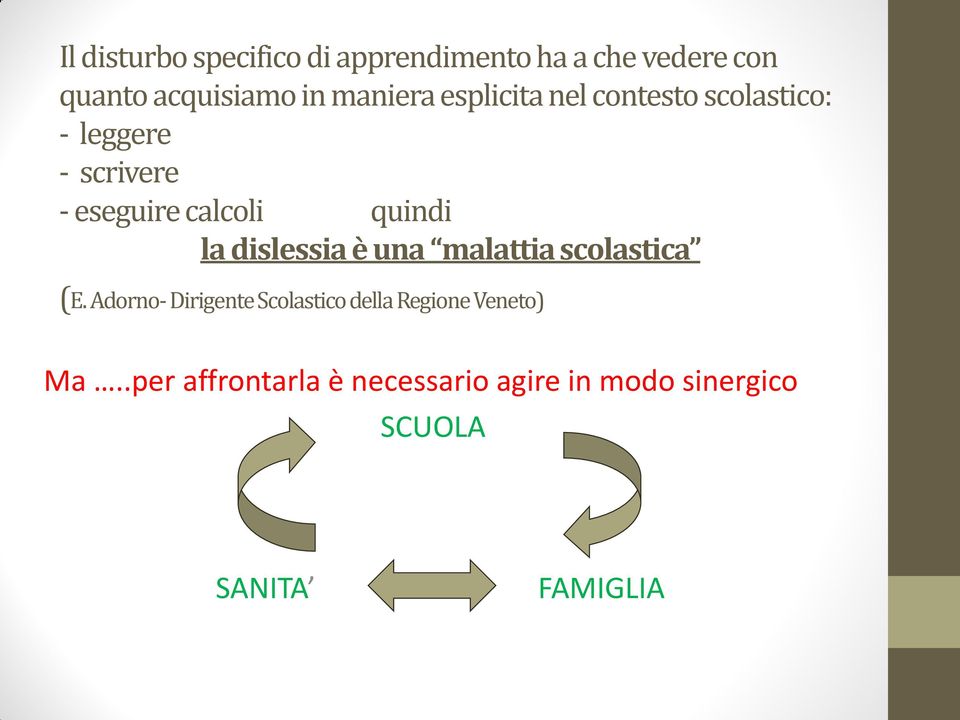 quindi la dislessia è una malattia scolastica (E.