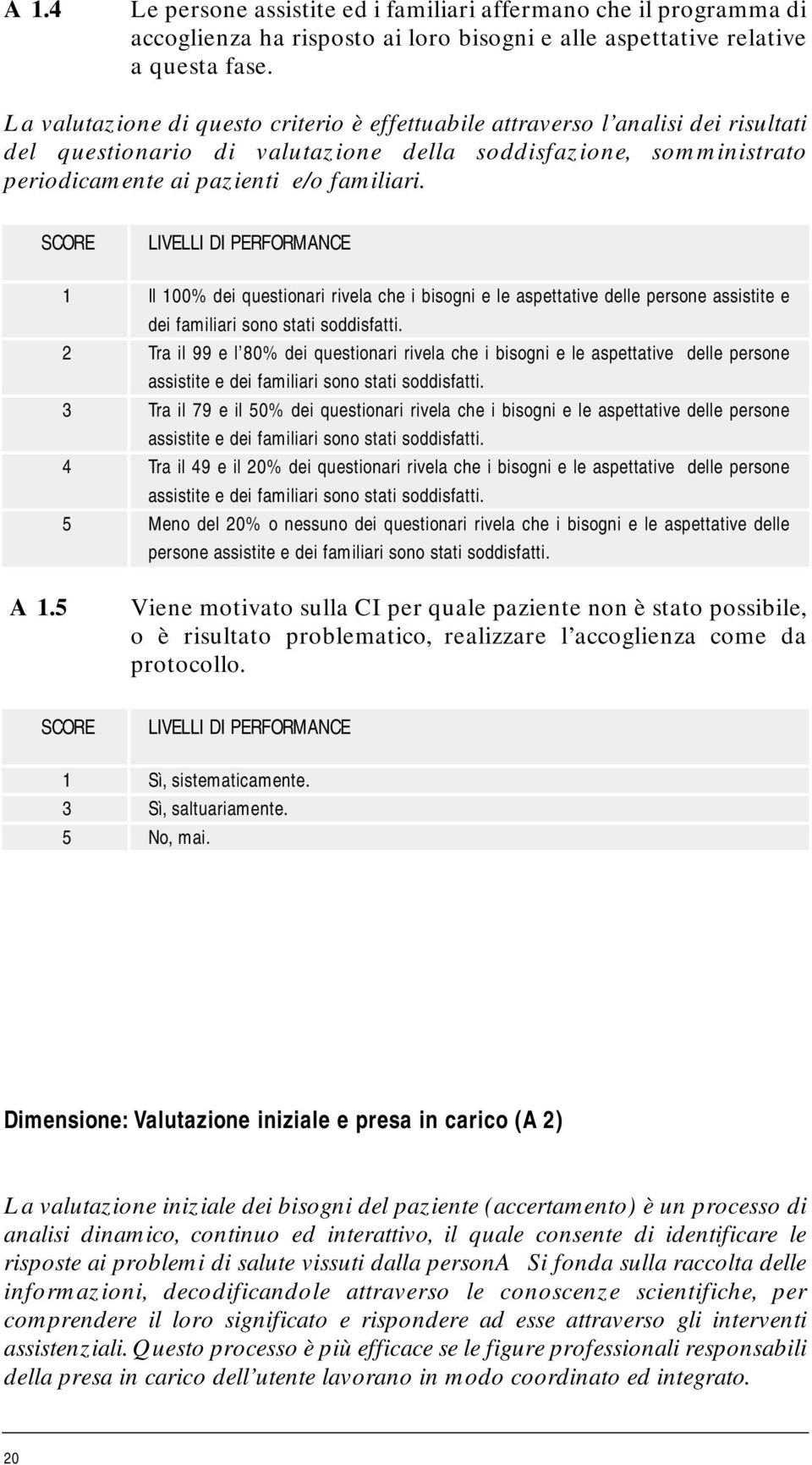 1 Il 100% dei questionari rivela che i bisogni e le aspettative delle persone assistite e dei familiari sono stati soddisfatti.