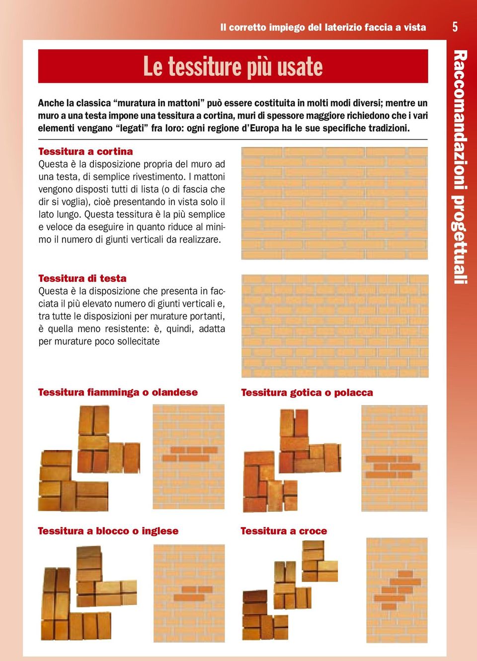 Tessitura a cortina Questa è la disposizione propria del muro ad una testa, di semplice rivestimento.