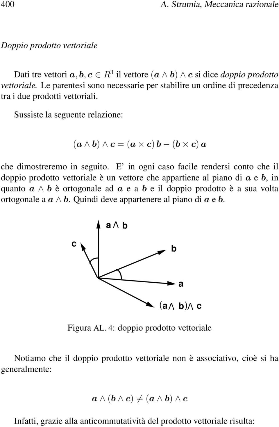 E in ogni caso facile rendersi conto che il doppio prodotto vettoriale è un vettore che appartiene al piano di a e b, in quanto a b è ortogonale ad a e a b e il doppio prodotto è a sua volta