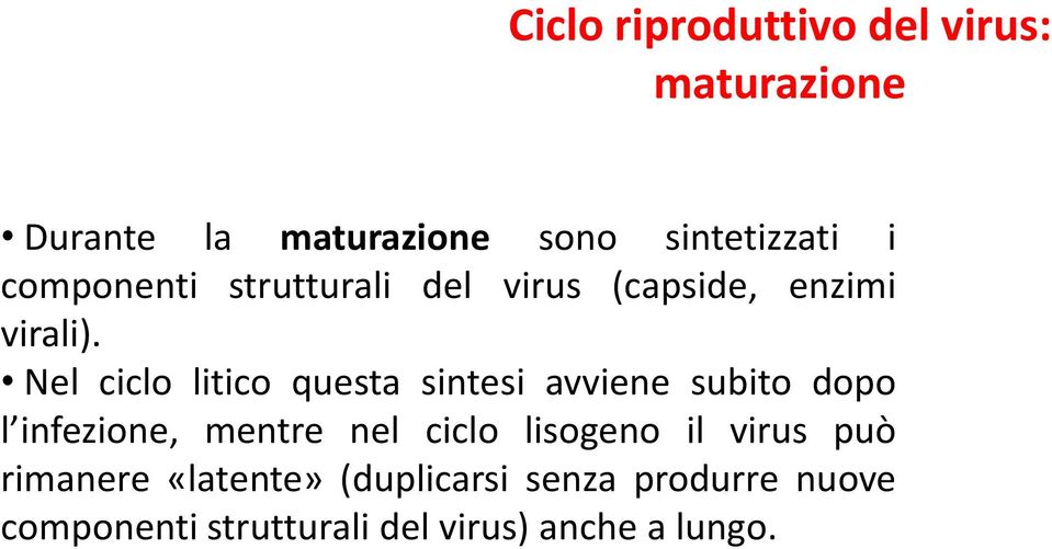 Nel ciclo litico questa sintesi avviene subito dopo l infezione, mentre nel ciclo