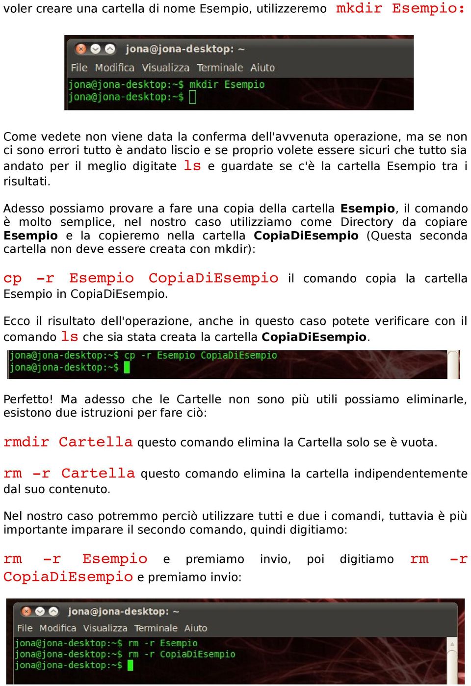 Adesso possiamo provare a fare una copia della cartella Esempio, il comando è molto semplice, nel nostro caso utilizziamo come Directory da copiare Esempio e la copieremo nella cartella