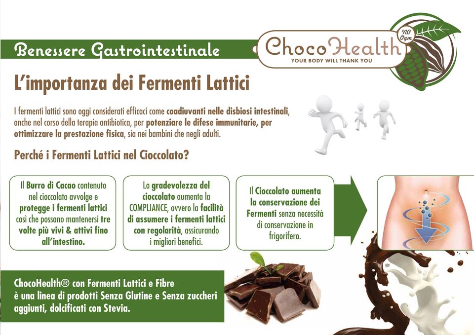 Il Burro di Cacao contenuto nel cioccolato avvolge e protegge i fermenti lattici così che possano mantenersi tre volte più vivi & attivi fino all intestino.