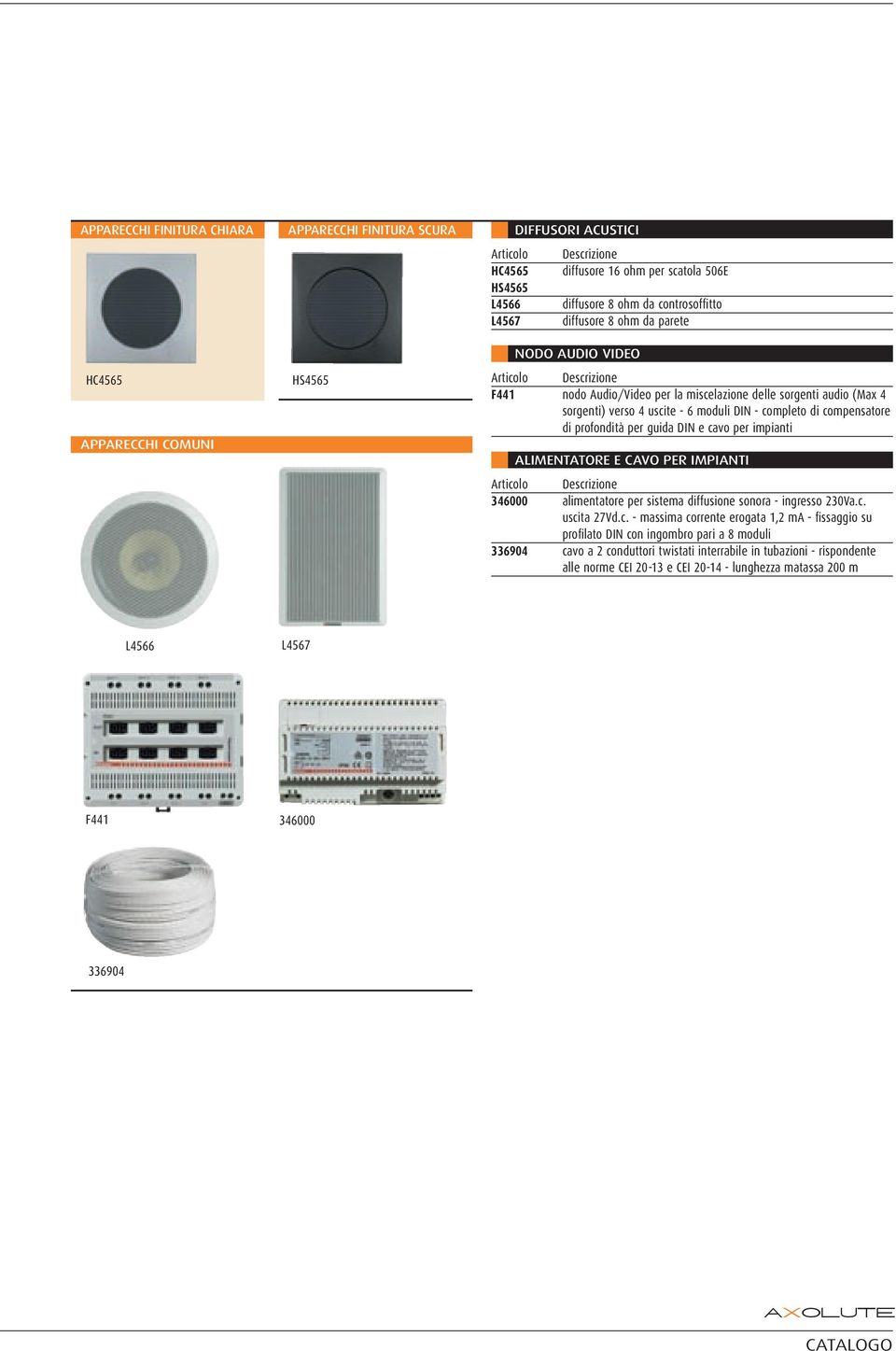 ALIMENTATORE E CAVO PER IMPIANTI 346000 alimentatore per sistema diffusione sonora - ingresso 230Va.c.