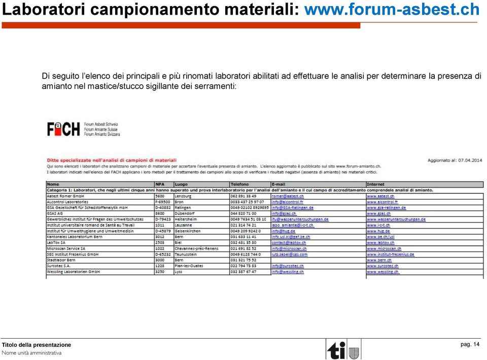 laboratori abilitati ad effettuare le analisi per