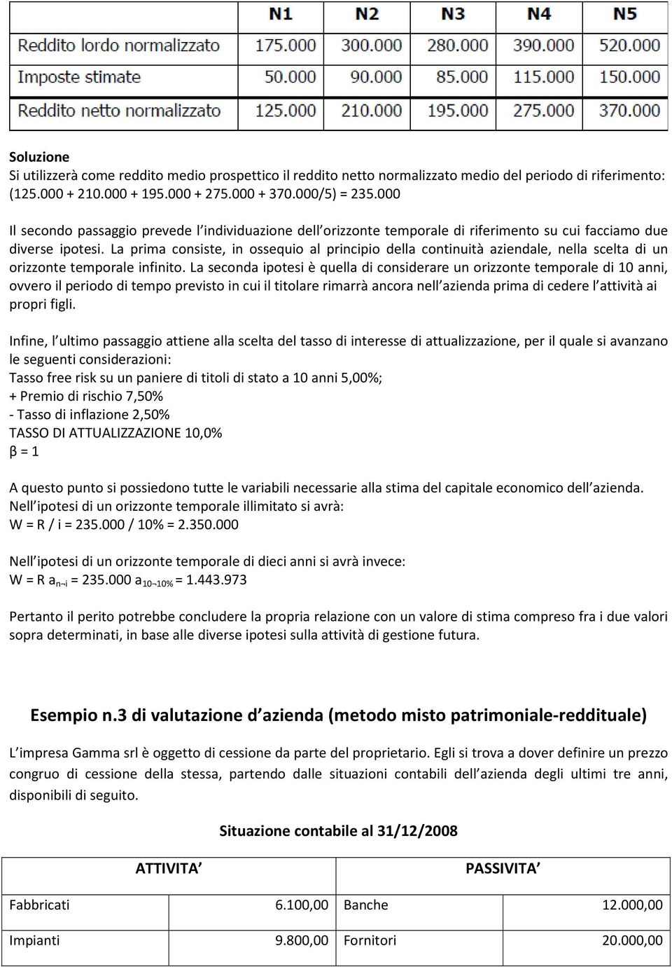 La prima consiste, in ossequio al principio della continuità aziendale, nella scelta di un orizzonte temporale infinito.