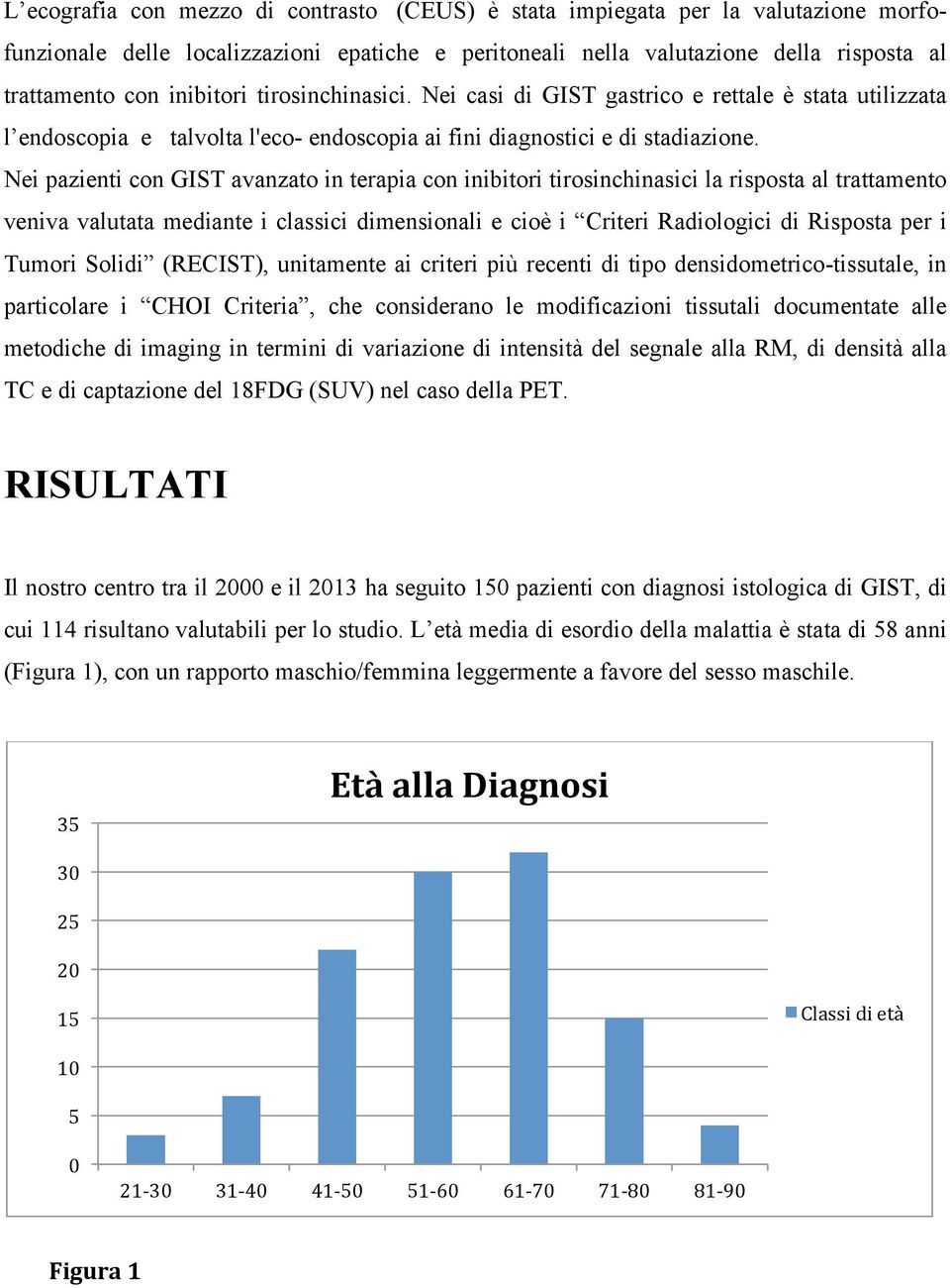 Nei pazienti con GIST avanzato in terapia con inibitori tirosinchinasici la risposta al trattamento veniva valutata mediante i classici dimensionali e cioè i Criteri Radiologici di Risposta per i