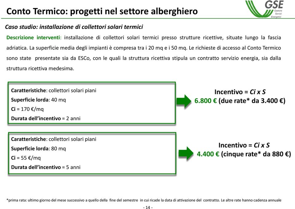 Le richieste di accesso al Conto Termico sono state presentate sia da ESCo, con le quali la struttura ricettiva stipula un contratto servizio energia, sia dalla struttura ricettiva medesima.