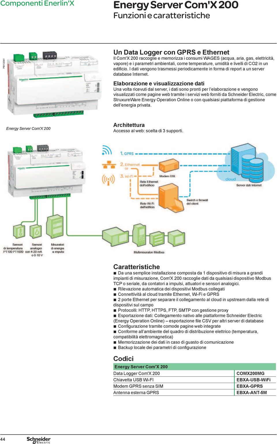 Elaorazione e visualizzazione dati Una volta ricevuti dal server, i dati sono pronti per l elaorazione e vengono visualizzati come pagine we tramite i servizi we forniti da Schneider Electric, come