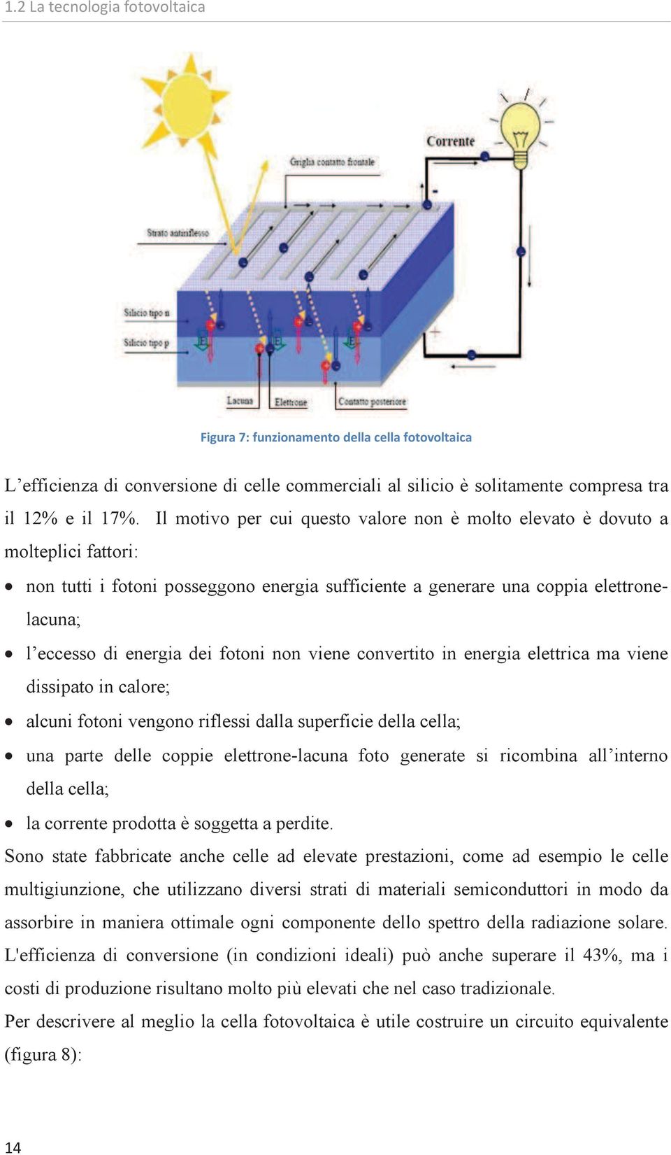 fotoni non viene convertito in energia elettrica ma viene dissipato in calore; alcuni fotoni vengono riflessi dalla superficie della cella; una parte delle coppie elettrone-lacuna foto generate si