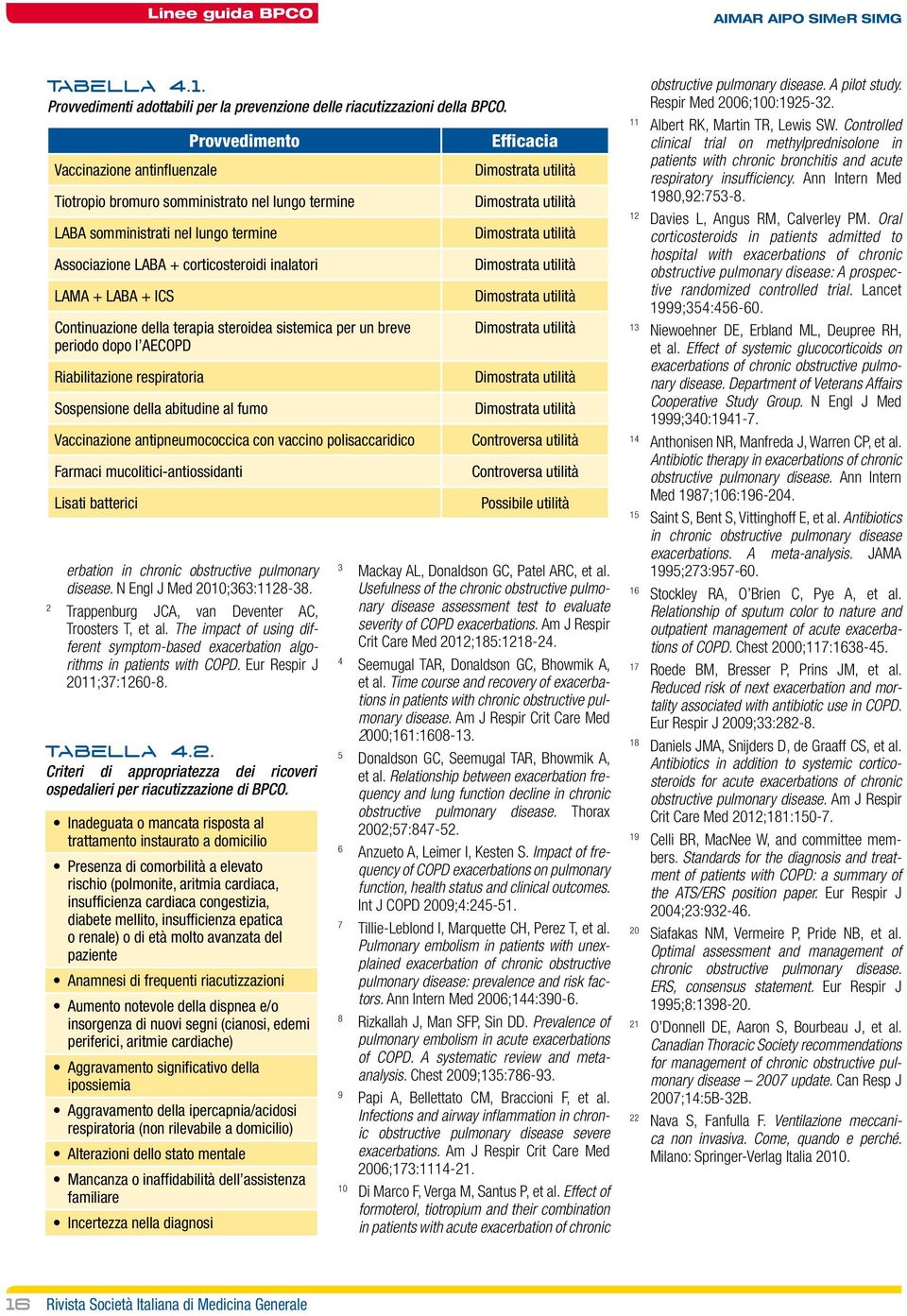 Continuazione della terapia steroidea sistemica per un breve periodo dopo l AECOPD Riabilitazione respiratoria Sospensione della abitudine al fumo Vaccinazione antipneumococcica con vaccino