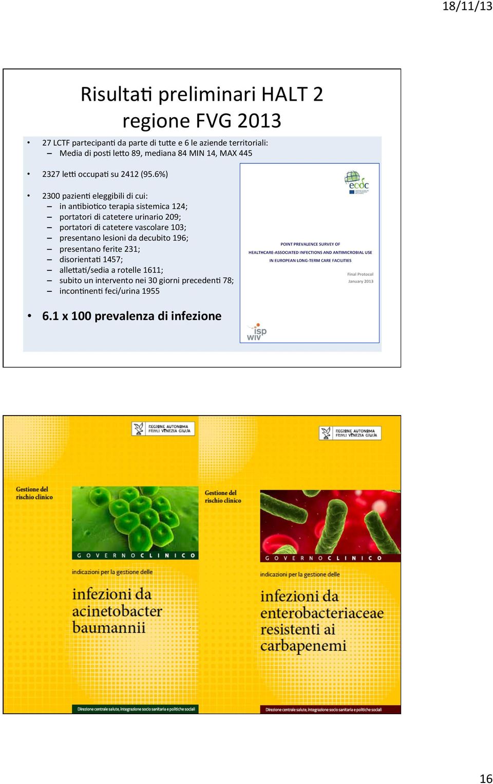 6%) 2300 pazieno eleggibili di cui: in anobiooco terapia sistemica 124; portatori di catetere urinario 209; portatori di catetere