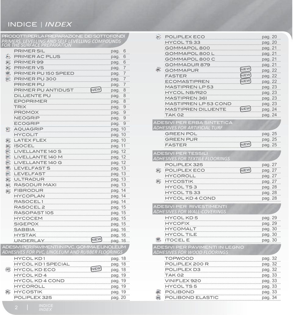 LEVELFAST ULTRADUR RASODUR MAXI FIBRODUR HYCOPLAN RASOCEL 1 RASOCEL 2 RASOPAST 105 HYCOCEM SIGEPOX SABBIA HYSTAK UNDERLAY HYCOL KD 1 HYCOL KD 1 SPECIAL HYCOL KD ECO HYCOL KD 4 HYCOL KD 4 COND