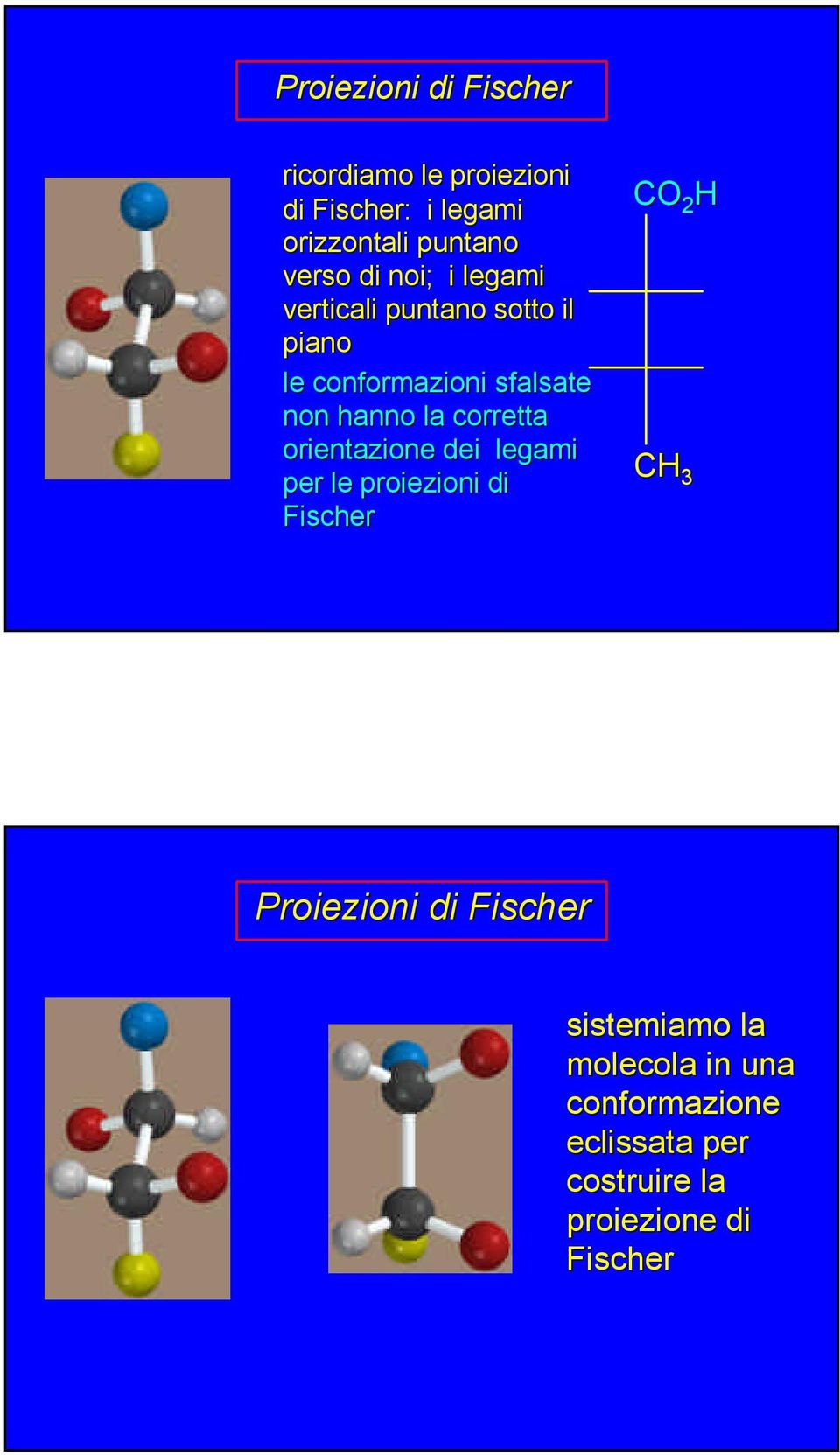 la corretta orientazione dei legami per le proiezioni di Fischer CO 2 C 3 Proiezioni di