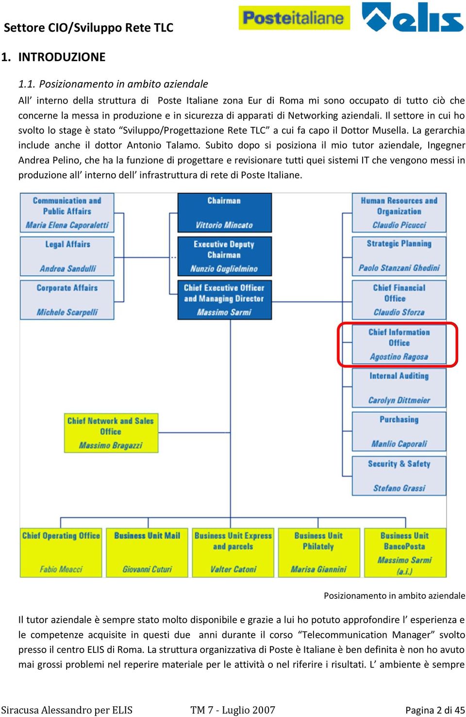 Subito dopo si posiziona il mio tutor aziendale, Ingegner Andrea Pelino, che ha la funzione di progettare e revisionare tutti quei sistemi IT che vengono messi in produzione all interno dell