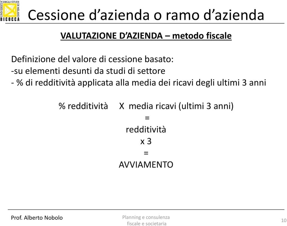 redditività applicata alla media dei ricavi degli ultimi 3 anni %