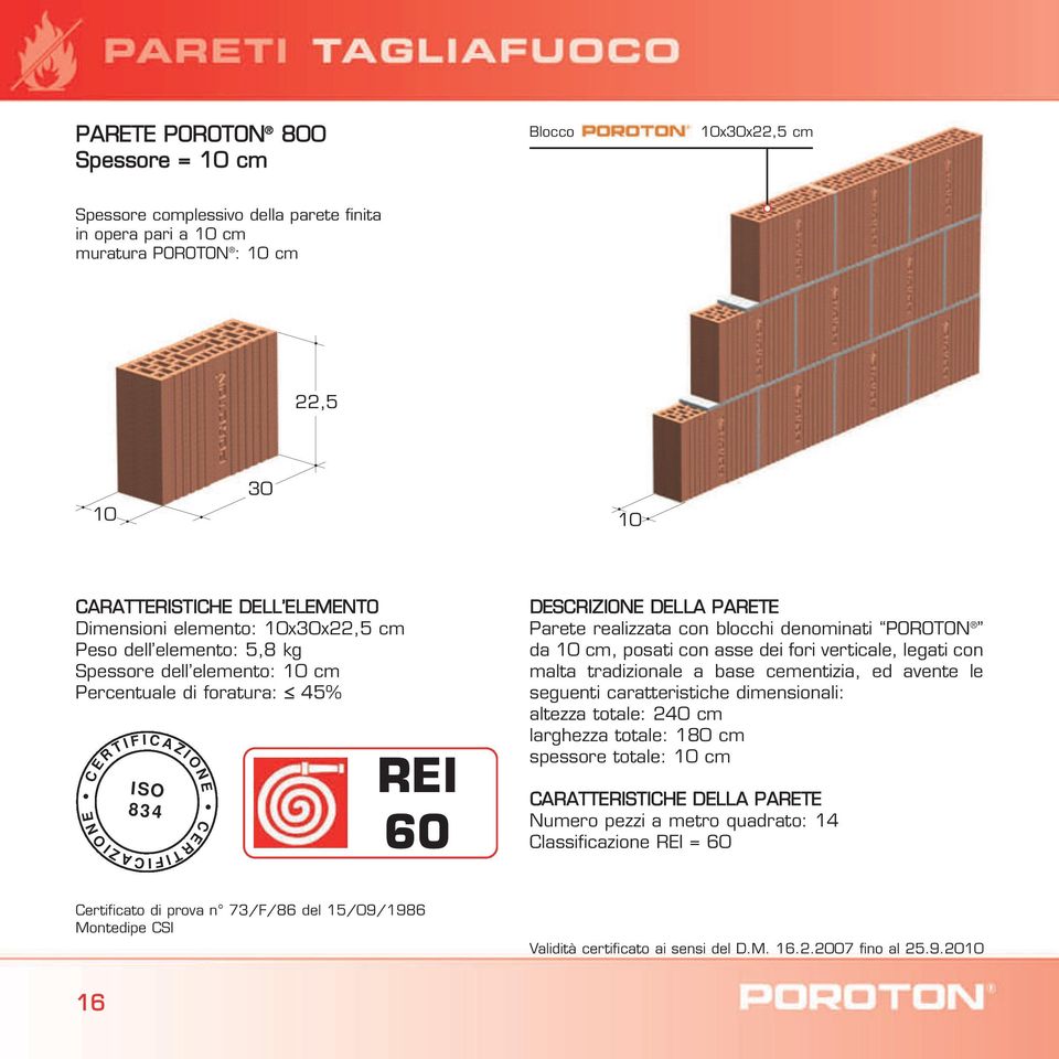 da 10 cm, posati con asse dei fori verticale, legati con malta tradizionale a base cementizia, ed avente le seguenti caratteristiche dimensionali: altezza totale: 240 cm larghezza totale: 180 cm