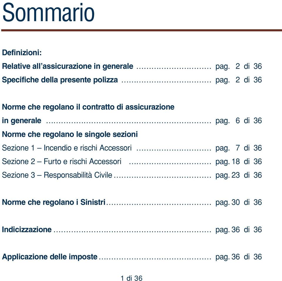 6 di 36 Norme che regolano le singole sezioni Sezione 1 Incendio e rischi Accessori pag.