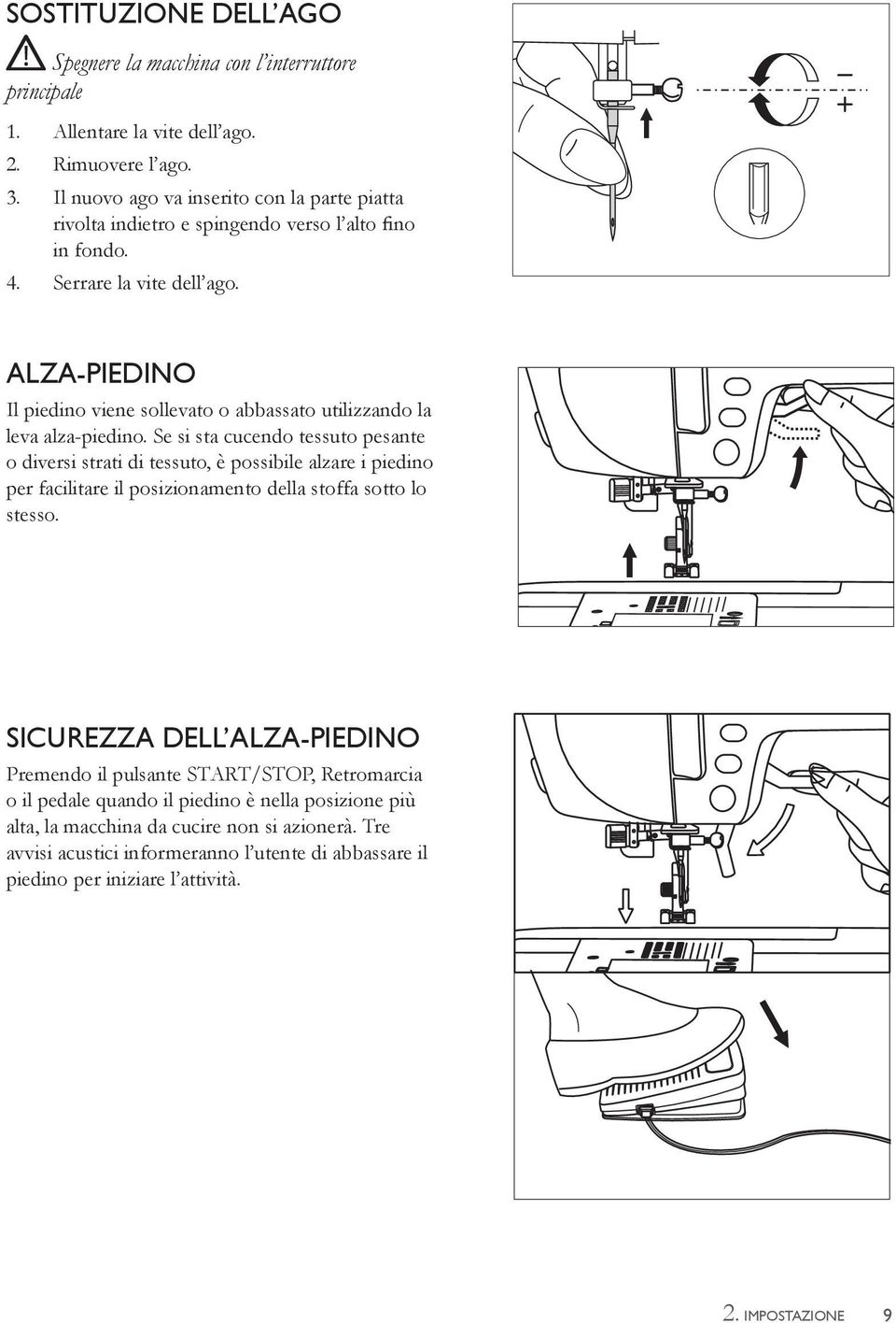 ALZA-PIEDINO Il piedino viene sollevato o abbassato utilizzando la leva alza-piedino.