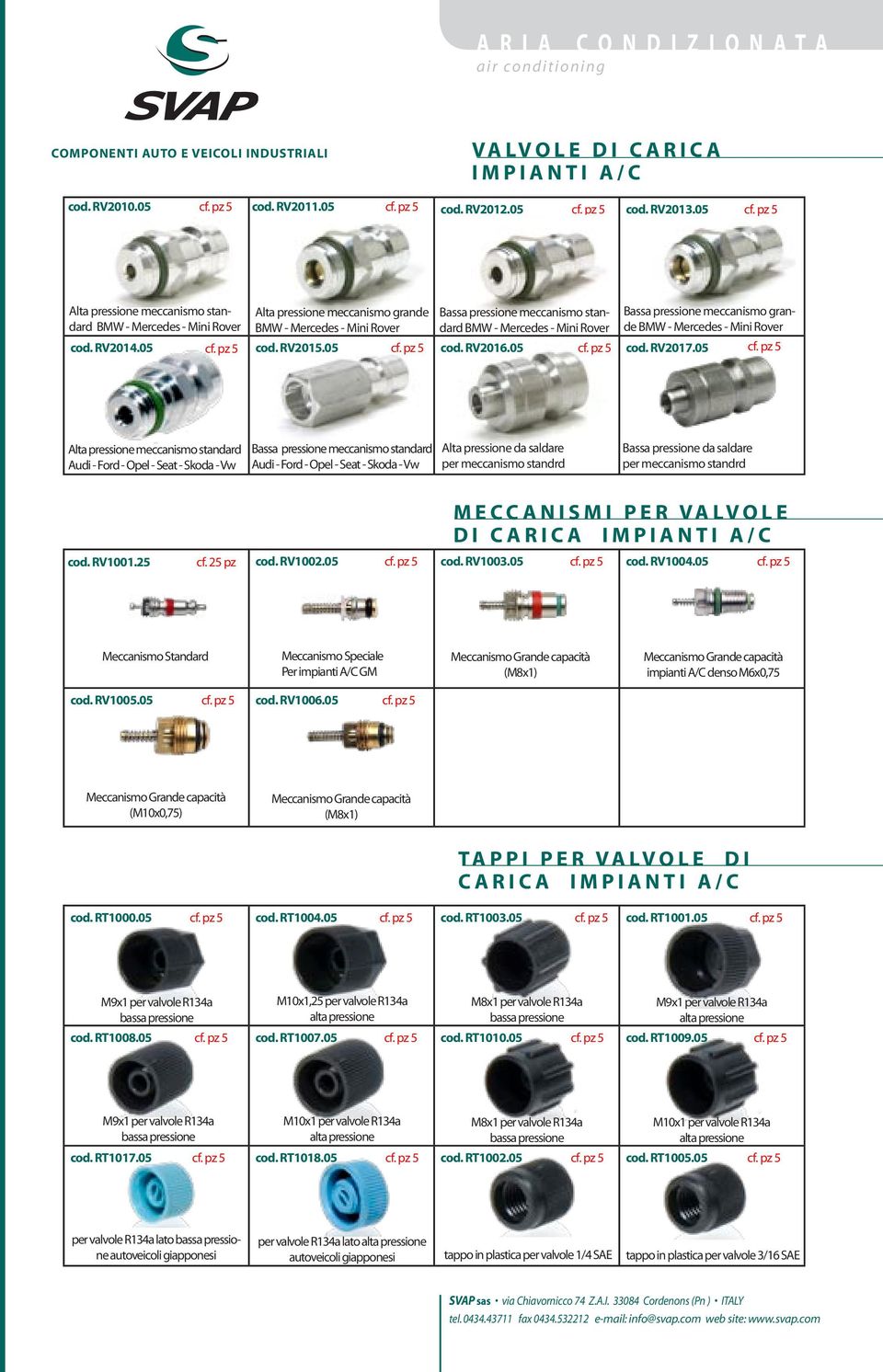 pz 5 V A LV O L E D I C A R I C A IMPIANTI A/C cod. RV2012.05 cf.