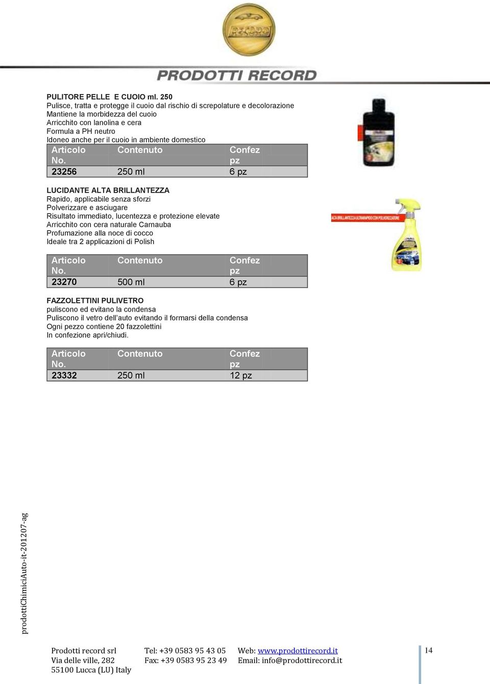 anche per il cuoio in ambiente domestico 23256 250 ml 6 LUCIDANTE ALTA BRILLANTEZZA Rapido, applicabile senza sforzi Polverizzare e asciugare Risultato immediato, lucentezza e