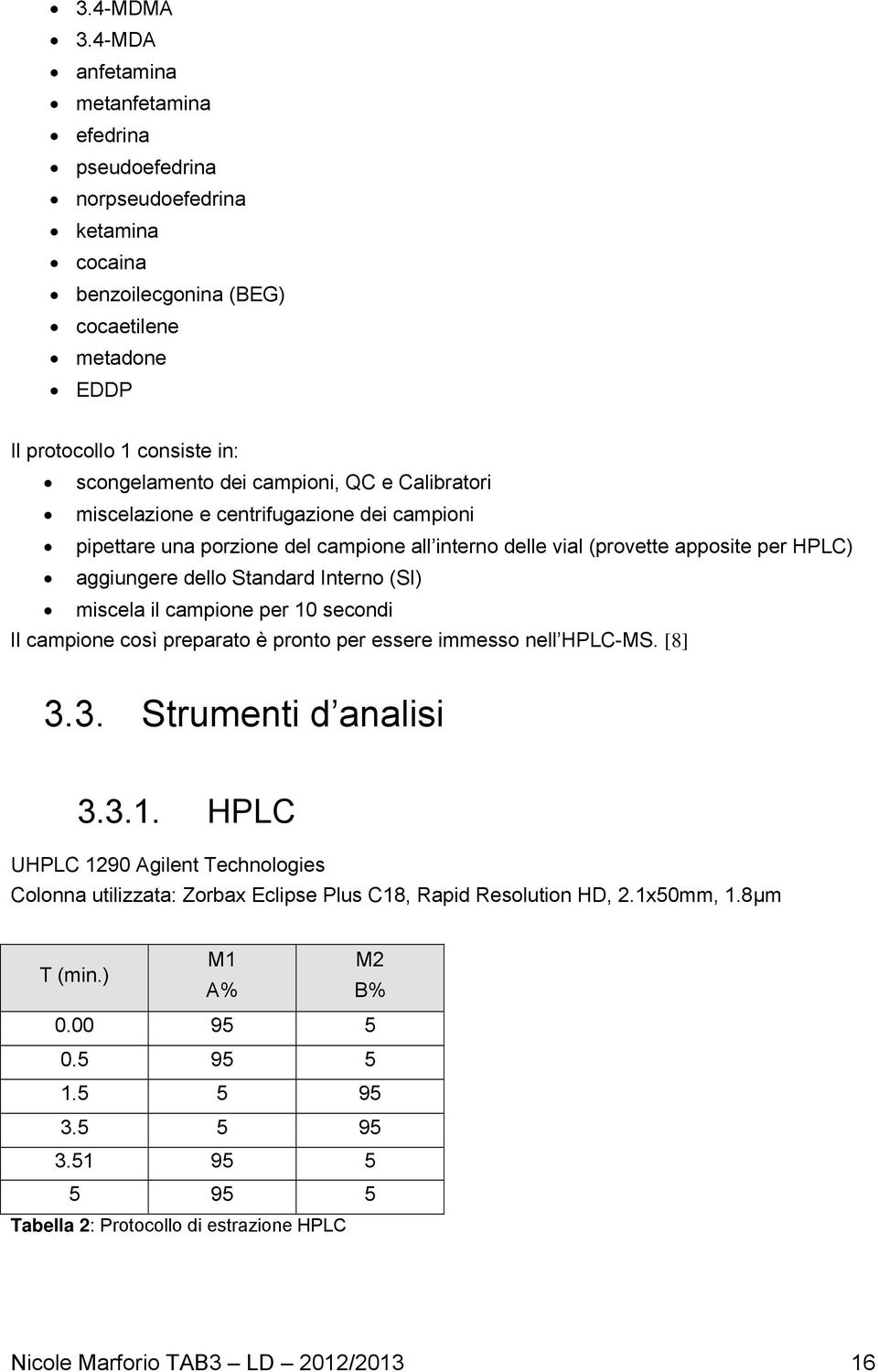 Calibratori miscelazione e centrifugazione dei campioni pipettare una porzione del campione all interno delle vial (provette apposite per HPLC) aggiungere dello Standard Interno (SI) miscela il