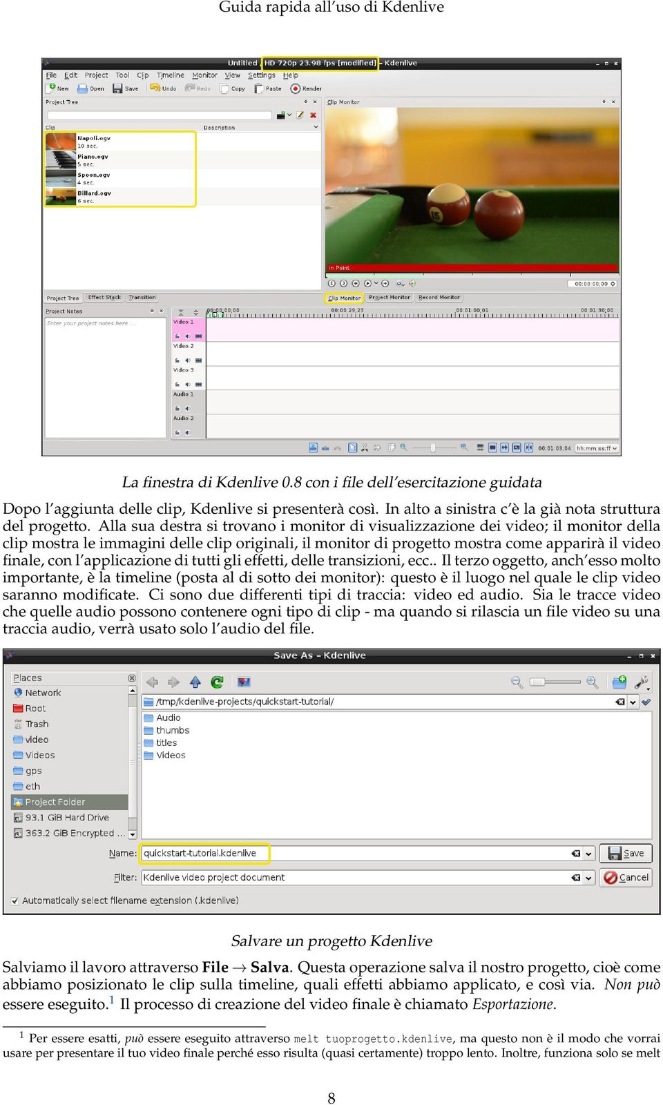 applicazione di tutti gli effetti, delle transizioni, ecc.