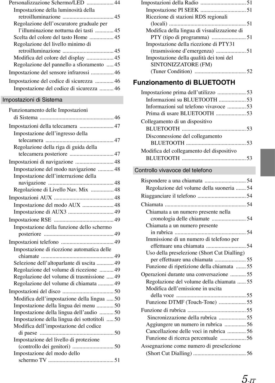 .. 45 Impostazione del sensore infrarossi... 46 Impostazione del codice di sicurezza... 46 Impostazione del codice di sicurezza... 46 Impostazioni di Sistema Funzionamento delle Impostazioni di Sistema.