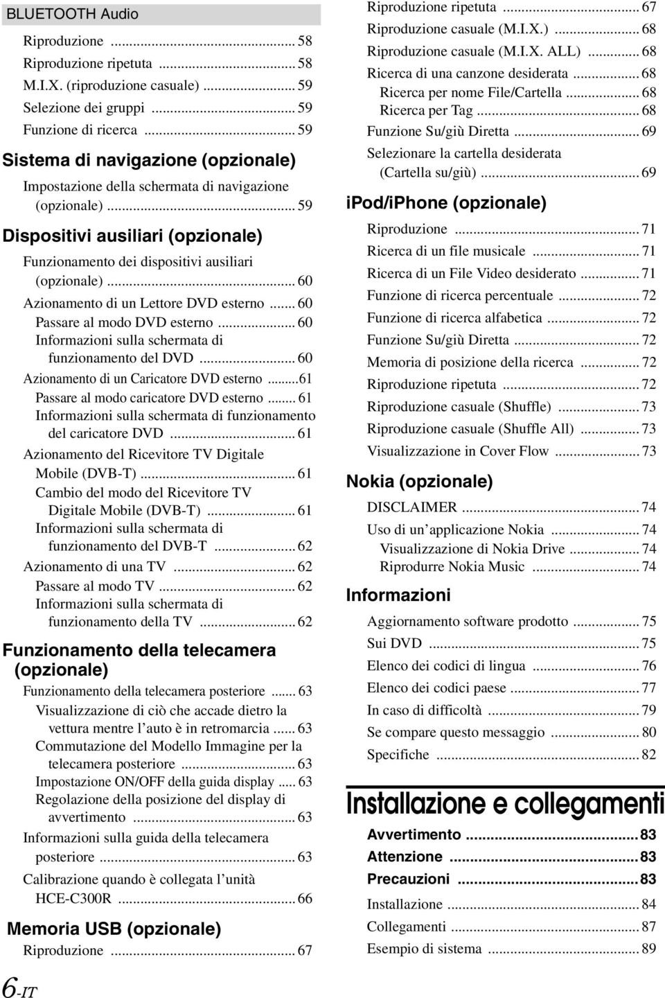 .. 60 Azionamento di un Lettore DVD esterno... 60 Passare al modo DVD esterno... 60 Informazioni sulla schermata di funzionamento del DVD... 60 Azionamento di un Caricatore DVD esterno.