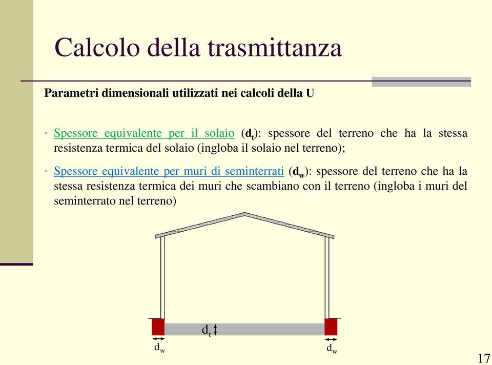 terreno); Spessore equivalente per muri di seminterrati (d w ): spessore del terreno che ha la stessa