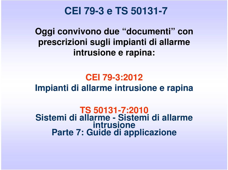 79-3:2012 Impianti di allarme intrusione e rapina TS 50131-7:2010