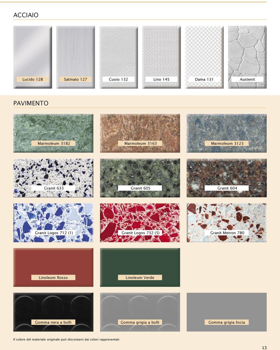 Logos 732 (5) Granit Metron 780 Linoleum Rosso Linoleum Verde Gomma nera a bolli Gomma grigia a